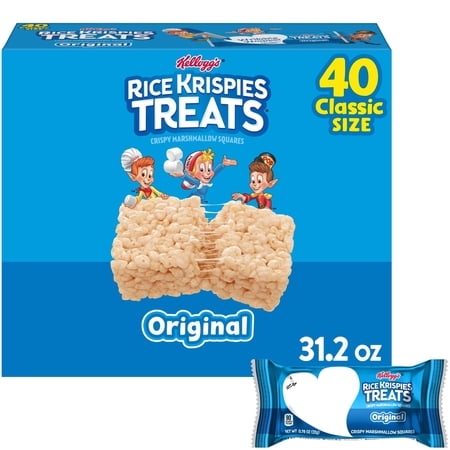 Rice Krispies Treats Crispy Marshmallow Squares, GMS Kids Snacks, Snack Bars, Original, 31.2oz Box (40 Bars)