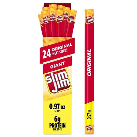 Slim Jim GiantITSC Smoked Meat Sticks, Original Flavor, 6g Protein Per Stick, Camping Snack, 0.97 oz. (24 Count)