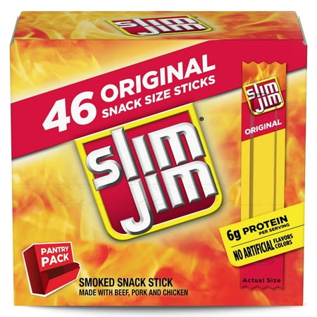 Slim Jim Smoked Meat BCF26 Sticks, Original Flavor, 6g Protein Per Serving, Snack Size, 0.28 oz. (46 Count)