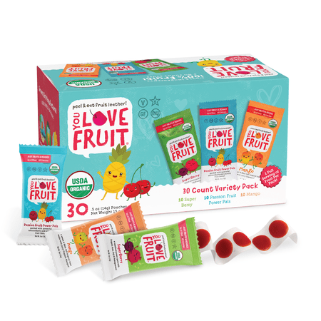 YOU LOVE FRUIT - Fruit Snacks Variety Pack 30 count 100% Natural Gluten-Free Vegan Low Carb Low Fat Fruit Kosher Snacks for Kids College Students Teachers and Offices Healthy