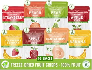 Nature's Turn Freeze-Dried Fruit Crisps; Mega Variety, 16 Bags 0.53oz Each | Healthy, Gluten-Free, Crispy & Delicious Snack Rich in Nutrients - Ideal for Cereal, School Lunches, & On-the-Go Snacks