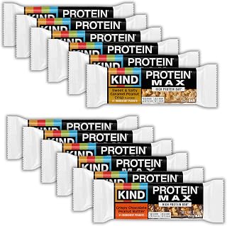 KIND Protein MAX Bars Variety Pack, Gluten Free, Low Sugar, High Fiber Snacks, Sweet & Salty Caramel Peanut Crisp, Crispy Chocolate Peanut Butter, 20g Protein, 12 Count