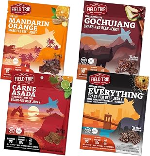 Field Trip Grass Fed Beef Jerky Variety Pack, 2.2oz, 4 Pack | Gluten Free, All Natural, Paleo-Friendly Beef Jerky, High Protein, Low Carb Snack with No Nitrates