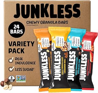 JUNKLESS Chewy Granola Bars Classic Variety Pack, Gluten Free, 24 Count | Gluten Free, Non-GMO chewy granola bars made with real simple ingredients and less sugar. Great for lunch boxes and snacks.