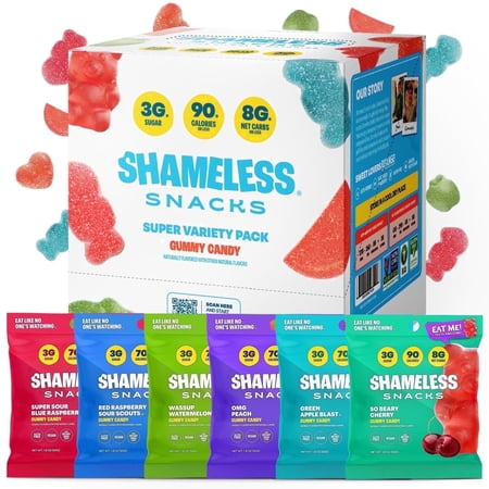 Shameless Snacks Sour Candy & Fruit Snacks - Gummy Candy Variety Pack, Keto Snacks, Sour Gummy Worms & Gummy Bears in Bulk, 3g Sugar Gluten Free Vegan for Kids & Adults