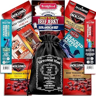 Jerky Gift Baskets For Men - Birthday Gifts For Men Who Have Everything | Anniversary Present for Men With Beef Jerky Variety Pack, Present For Dads & Fathers Day, Boyfriend
