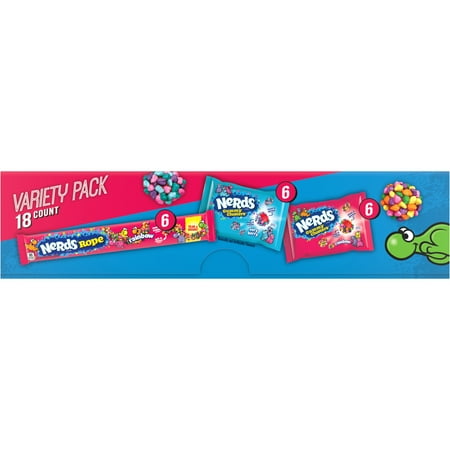 NERDS Gummy Clusters and Nerds Rope Candy Variety Pack, Individually Wrapped, 18 Count, 23.52 oz Box