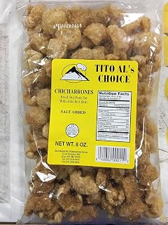 Tito Al's Choice Chicharrones (Fried out Pork Fat w/Attached Skin) 8 Oz / Pack of 2 (Salt Added)