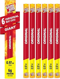 Slim Jim Giant Smoked Jerky Sticks, Original Flavor, 0.97 oz., 6-ct | Good source of protein, 6g per stick; Original flavor; great for on-the-go & school snacks; perfect for road trips & camping