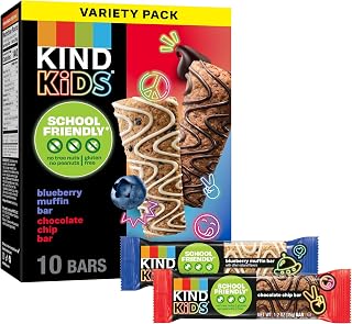 KIND Kids Granola Bars Variety Pack, Gluten Free, Low Sodium, Peanut and Tree Nut Free Snacks, Chocolate Chip, Blueberry Muffin, 5g Protein, 10 Count