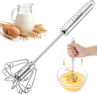 Upgraded Stainless Steel Semi-Automatic Whisk, 10 inch | Easy Push Hand Whisks for Eggs, Cream, Coffee & Light Mixing, Easy Clean Kitchen Whisk for Everyday Cooking, Kitchen Gadgets