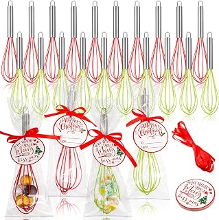 Foldtier 24 Sets 10 Inch Silicone Whisks Christmas Cooking Gifts Bulk | Holiday Gift Holders Party Favors, Colored Egg Beaters in Baking, Candy Holder Utensils, Cooking Tools for Kitchen