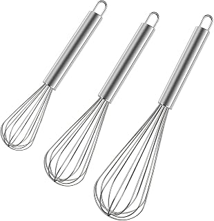 Polly Online Stainless Steel Whisk Set, 3 Packs Balloon Whisk for Cooking, Whisking, Blending (8",10",12")