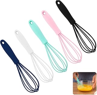 Silicone Whisk 5 Pcs Colorful Kitchen Mini Silicone Whisks | Whisk Set,Egg Beater,Blending Whisking Beating Stirring,Cooking Baking