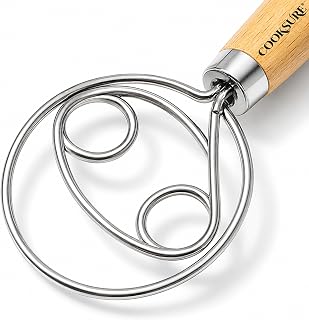 Danish Dough Whisk for Sourdough Bread &ndash; 13 Inch Bread Whisk with Wooden Handle &ndash; 304 Stainless Steel Hook for Heavy Dough Baking, Swedish Dough Whisk Tool
