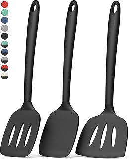Coukre 3 Pack Silicone Spatula Set, Heat Resistant to 500&deg;F, BPA-Free | Fish Spatula, Solid & Slotted Turners, Dishwasher Safe, Spatula Set for Eggs, Pancakes, Fish & Burgers, PureBlack