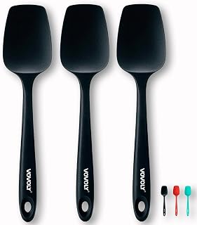 Silicone Spoon Spatula Curved Shap 600&deg;F Heat Resistant Spoonula, 3 Pack | BPA-Free Non Toxic Cooking Utensils for Scrape Mixing Stirring Baking Non- Stick Seamless & Dishwasher Safe Black