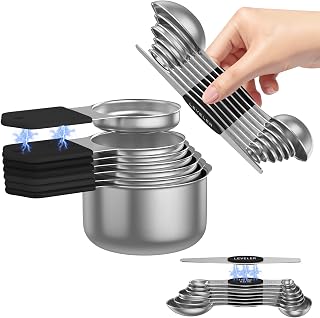 Magnetic Measuring Cups and Spoons Set &ndash; 304 Stainless Steel | Dual-Sided Markings | Space-Saving Kitchen Organizer | N52 Magnetic Nesting | 15-Piece with Leveler | Baking & Gift (Black)