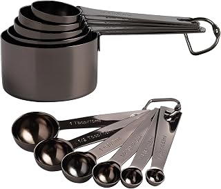 16 Pcs Stainless Steel Measuring Cups & Spoons Set, Black | Heavy Duty Metal, 5 Cups, 6 Tbsp Tsp Spoons, 5 Mini Spoons, For Kitchen Cooking Baking