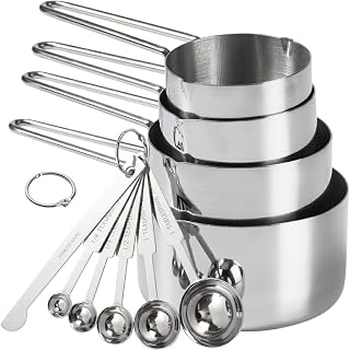 10-Piece Stainless Steel Measuring Cups and Spoons Set for Home Baking Essentials, Dishwasher Safe Kitchen Tools