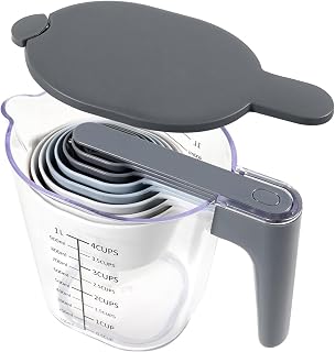 Stackable 10-Piece Measuring Cups and Spoons Set with Lids | BPA-free & dishwasher safe. Kitchen gadgets for cooking & baking. Dust-proof nested utensils for dry or liquid food