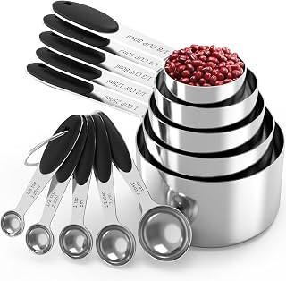 TILUCK Stainless Steel Measuring Cups and Spoons Set with Silicone Handle &ndash; Nesting Design for Space-Saving, Heavy Duty & Dishwasher Safe for Dry/Liquid Ingredients, Cooking & Baking (10)