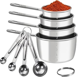 8 PCS Stainless Steel Measuring Cups and Spoons Set, Premium Measure Cups and Spoons Long Handle Stackable Measuring Cups for Kitchen Cooking & Baking, Dry & Liquid Dishwasher Safe