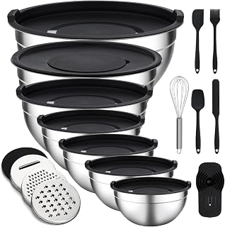Unokit Mixing Bowls with Lids Set - 16 Pcs | Stainless Steel Nesting with Grater Attachments,Multi Mixing & Serving