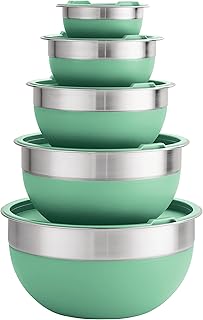Tramontina 10 Pc Covered Stainless Steel and Silicone Mixing Bowl Set | Mint Green