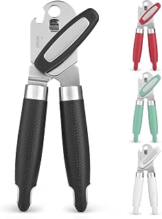 Zulay Kitchen Can Opener with Large Bottle Opener | Heavy Duty Stainless Steel Manual Can Opener with Turn Knob and Soft Grip Handles - Black