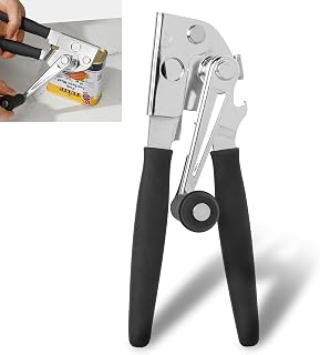Commercial Can Opener with Magnet, Manual Heavy Duty Folding Hand Crank Can Opener Smooth Edge with Comfortable Long Handles, Fit All Size Cans, Large Cans