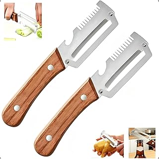 2-Pack Multifunctional Vegetable Peeler, 3 in 1 Kitchen Peeler with Wooden Handle, Grater & Bottle Opener for Potato, Carrot, Apple, Fruit & Vegetable