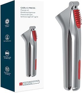 KITCHENDAO Heavy-duty Garlic Press, Built-in Scraper & Cleaning Pusher | No Peeling Garlic Crusher, Large Chamber, Zinc Alloy Garlic Mincer, Dishwasher Safe