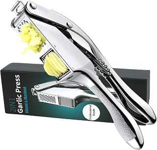 Garlic Press and Slicer 2 in 1, Heavy Duty Garlic Mincer, Crusher with Ergonomic Handle - Perfect for Home Cooks and Professional Chefs Alike.