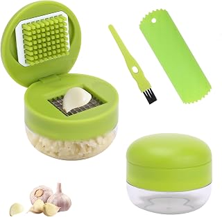2Pcs Garlic Presses, Garlic Chopper for Garlic Ginger Fruit | Stainless Steel Crusher Mincer with Silicone Garlic Peeler & Cleaning Brush, Easy Squeeze Kitchen Gadget for Home Cooking