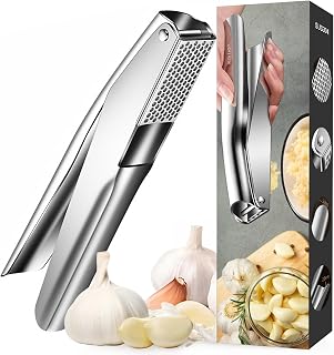 Stainless Steel Garlic Press, Garlic Crusher, Dishwasher Safe | 304 stainless steel, smooth rounded edges, comfortable grip, ergonomic handles, solid approx. 230 g build