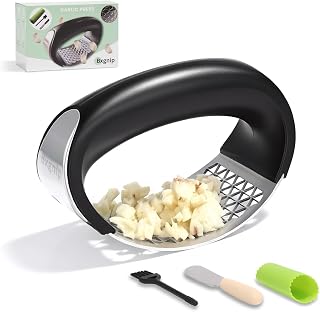 Garlic Press Rocker, Stainless Steel with Triangular Holes | Effortless Squeeze for Weak Hands,Easy to Clean,Medium Size for Daily Home Cooking