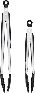 OXO Good Grips 2-Piece Tongs with Nylon Heads Set | Includes 12" & 9" Locking Tongs, Heat-Reistant and Safe for Non-Stick Cookware, Ideal for Cooking & Serving, Dishwasher Safe