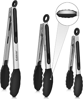 Kitchen Tongs Up To 600&deg;F Silicone Tongs for Cooking 3Pcs 7,9,12 IN | Heat Resistant 600 Degrees,Heavy Duty Stainless Steel Locking Tong for Cooking with Silicone Tips Non-Stick Black