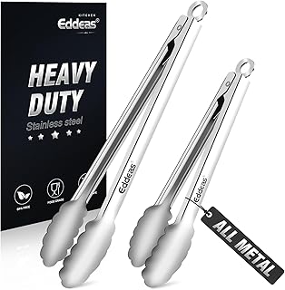 Metal Tongs For Cooking Up To 600&deg;F Kitchen Tongs 2PCS - 9", 12 inch | Heat Resistant 600 Degree, All Stainless Steel Food Tongs,Non-Slip handle, Salad, Grilling, bbq, Dishwasher safe