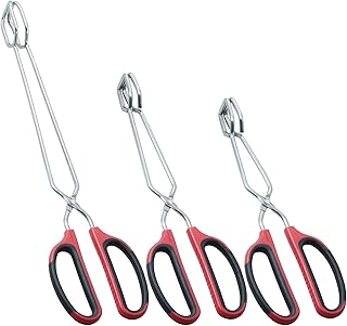 HINMAY Stainless Steel Kitchen Scissor Tongs Set, Set of 3 (10/12/16 Inch) | Metal Scissor Tongs with Comfort-Grip Handle for Cooking, Grilling & Serving