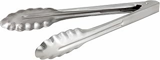 Winco Coiled Spring Extra Heavyweight Stainless Steel Utility Tong, 9-Inch | Dishwasher safe, Heavy-duty, Scalloped edges, Great for Salads, Buffets and Catering