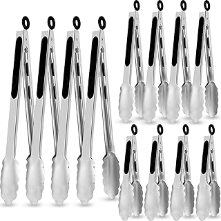 Chengu 12 Pack Stainless Steel Kitchen Tongs, 7/9/12 Inches | Food Serving Tongs Non Stick Cooking Clips for Kitchen Cooking Barbecue Buffet Wedding Family Gathering Grill Salad