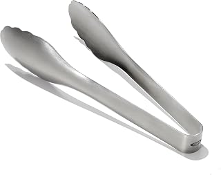 OXO Steel Serving Tongs | Serving at the Table, Scalloped Heads Grip Food, Stainless Steel Kitchen Utensils, Salads, Grilling, Dishwasher Safe