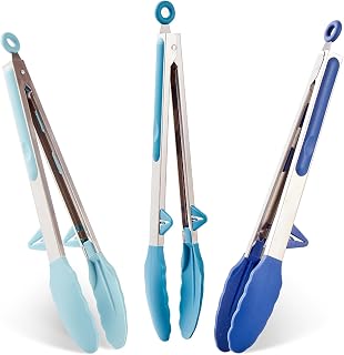 12" Kitchen Tongs for Cooking with Silicone Tips, Serving Tong for Salad | Gradient Blue, 3 Pcs Small Silicone Tongs mit Kickstand, Food Grade, Stainless Steel