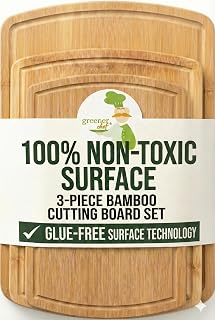 SAFEST Extra Large Bamboo Cutting Board Set of 3 with Glue-Free Surface Technology - Extra Spacious Wood Cutting Boards for Kitchen and XL Chopping Board Set - Replacements for Life