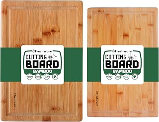 Bamboo Cutting Boards for Kitchen with Juice Groove [Set of 2] Wood Cutting Board for Chopping Meat, Vegetables, Fruits, Cheese, Knife Friendly Serving Tray with Handles