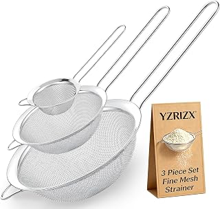 Fine Mesh Strainer Set of 3, Stainless Steel Sieve Sifters with handle, Medium Small Mini Size, Kitchen Strainers Colander Set for Sifting, Straining & Cooking(2.2"/3.9"/5.5")