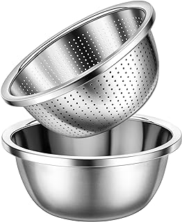 Gulex Colander Stainless Steel 3-quart with Bowls,Strainer for Kitchen(2PC)