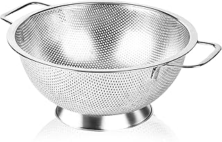 304 Stainless Steel Colander, Micro-Perforated 3-Quart Strainer with Base, Dishwasher Safe. Great for Pasta, Noodles, Vegetables & Fruits